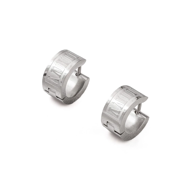 Brinco de Aço Argola Click Espelhada com Números Romanos