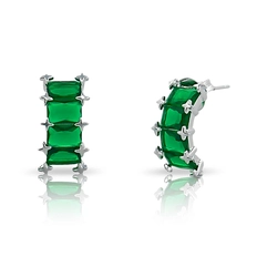 Brinco Meia Argola com Zircônias Esmeralda Retangular