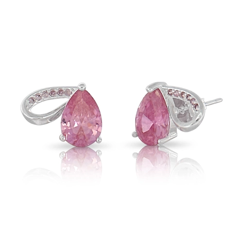 Brinco Top Gota com Zircônias Rosa