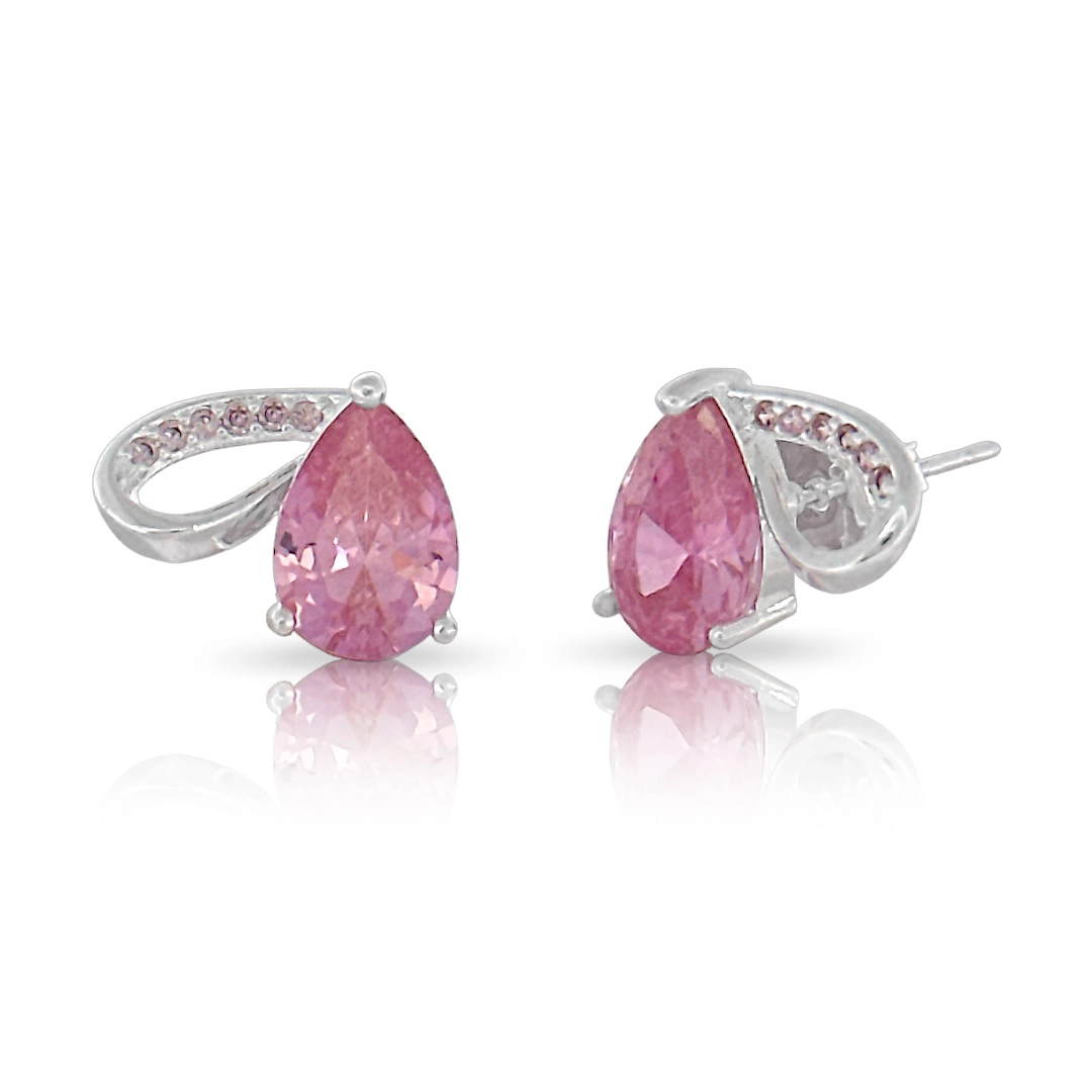Brinco Top Gota com Zircônias Rosa