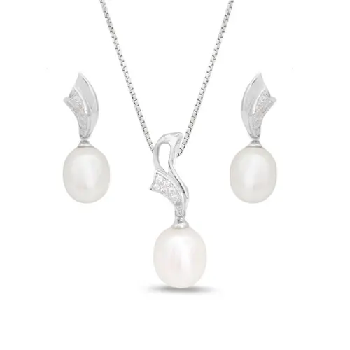 Conjunto de Onda com Pérola Biwa e Zircônias Cristal