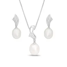 Conjunto de Onda com Pérola Biwa e Zircônias Cristal