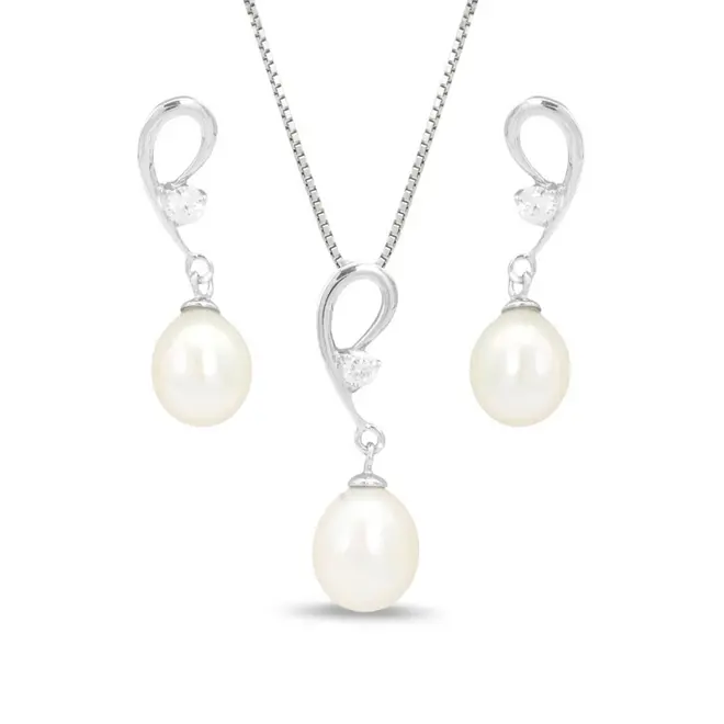 Conjunto Luz Perolada com Zircônia Cristal e Pérola Biwa