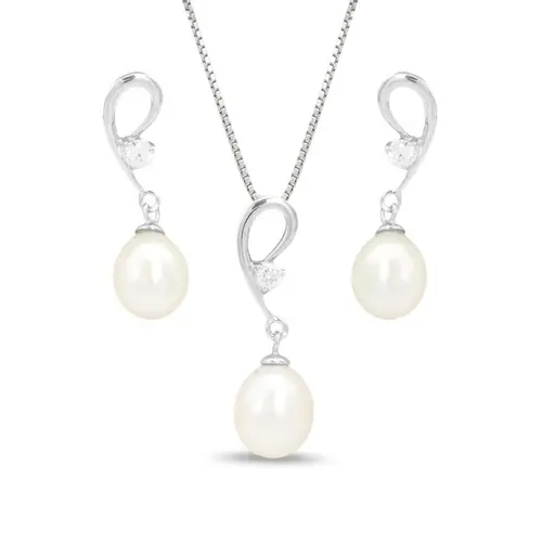 Conjunto Luz Perolada com Zircônia Cristal e Pérola Biwa