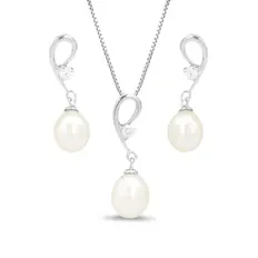 Conjunto Luz Perolada com Zircônia Cristal e Pérola Biwa