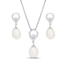 Conjunto de Gota com Pérola Biwa e Zircônias Cristal