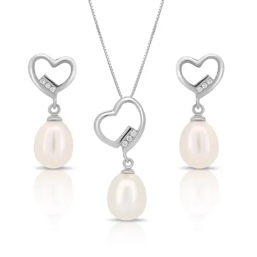 Conjunto de Coração com Pérola Biwa e Zircônias Cristal