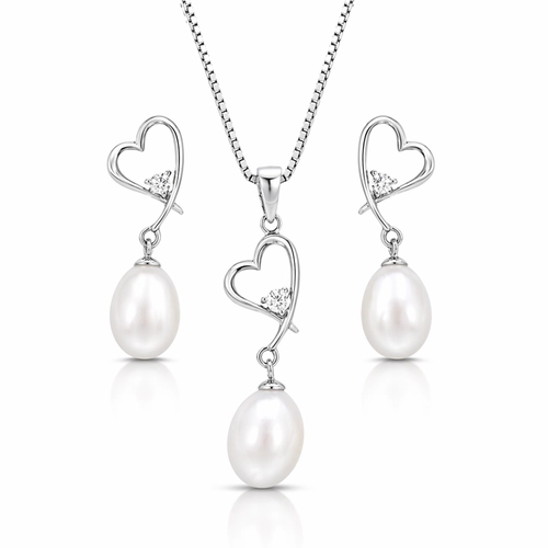 Conjunto de Coração com Zircônia e Pérola Biwa