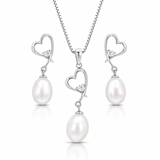Conjunto de Coração com Zircônia e Pérola Biwa