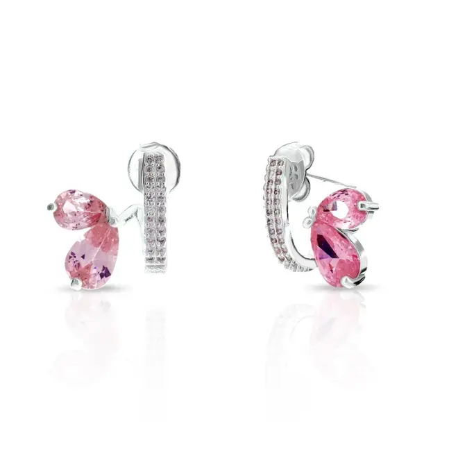 Brinco Top Trabalhado com Gotas em Zircônia Rosa