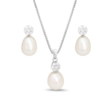 Conjunto de Flor com Pérola Biwa e Zircônias Cristal