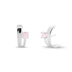 Brinco Top Vazado com Zircônia Quadrada Rosa