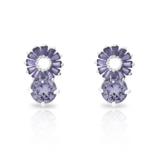 Brinco de Prata Leve Top Flor com Zircônia Ametista
