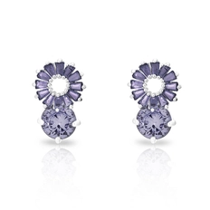 Brinco de Prata Leve Top Flor com Zircônia Ametista