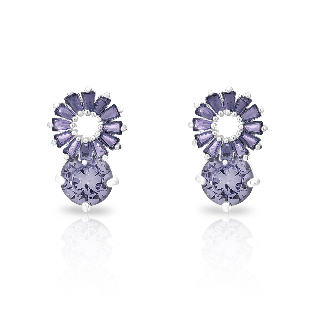 Brinco de Prata Leve Top Flor com Zircônia Ametista