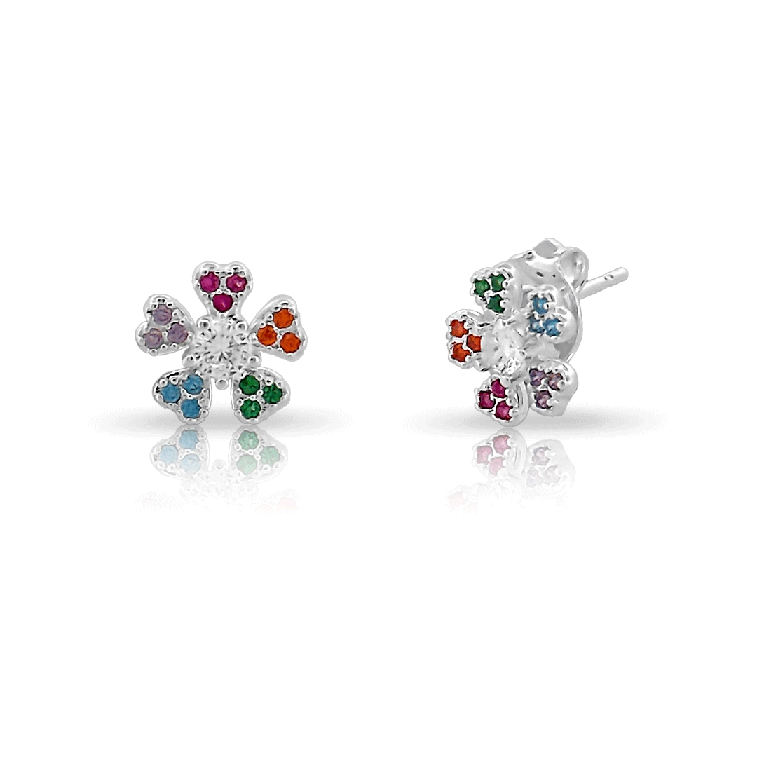 Brinco Top Flor com Zircônias Coloridas