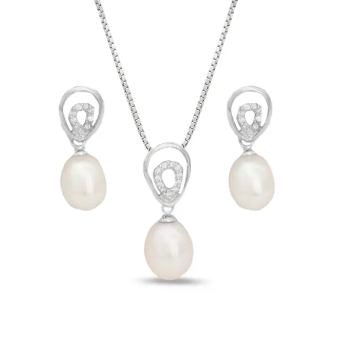 Conjunto com Pérola Biwa e Zircônias Cristal