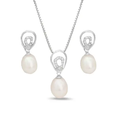 Conjunto com Pérola Biwa e Zircônias Cristal