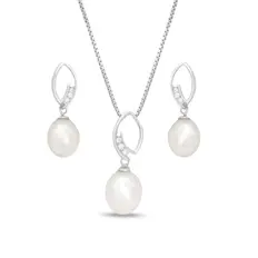 Conjunto Navete Pérola Biwa e Zircônias Cristal