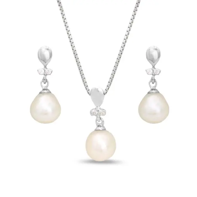Conjunto Pérola Biwa Brilho Clássico com Zircônias Cristal