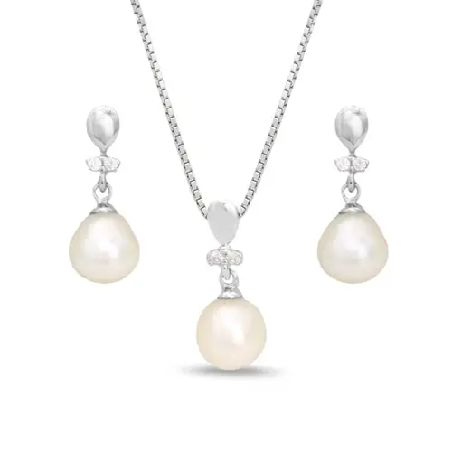 Conjunto Pérola Biwa Brilho Clássico com Zircônias Cristal