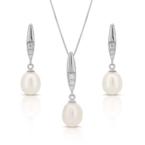 Conjunto de Pérola Biwa e Zircônias Cristal