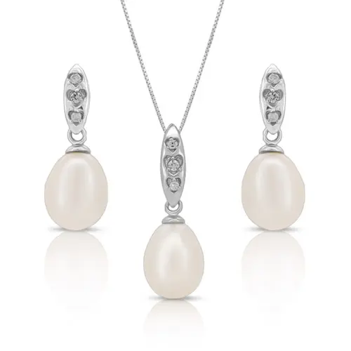 Conjunto Pérola Biwa Brilho Suave com Zircônias Cristal