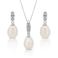 Conjunto Pérola Biwa Brilho Suave com Zircônias Cristal
