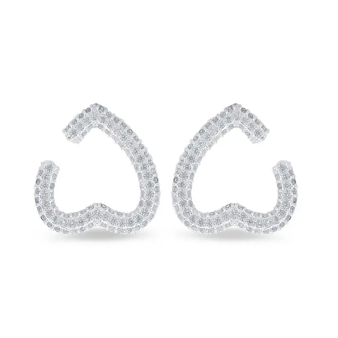 Brinco Top Coração Vazado com Zircônias Cristal