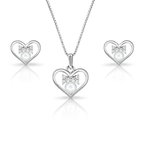 Conjunto de Coração e Laço com Pérola Biwa