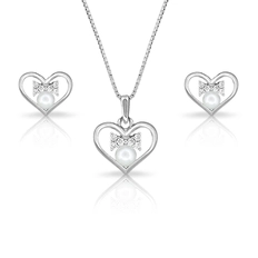 Conjunto de Coração e Laço com Pérola Biwa
