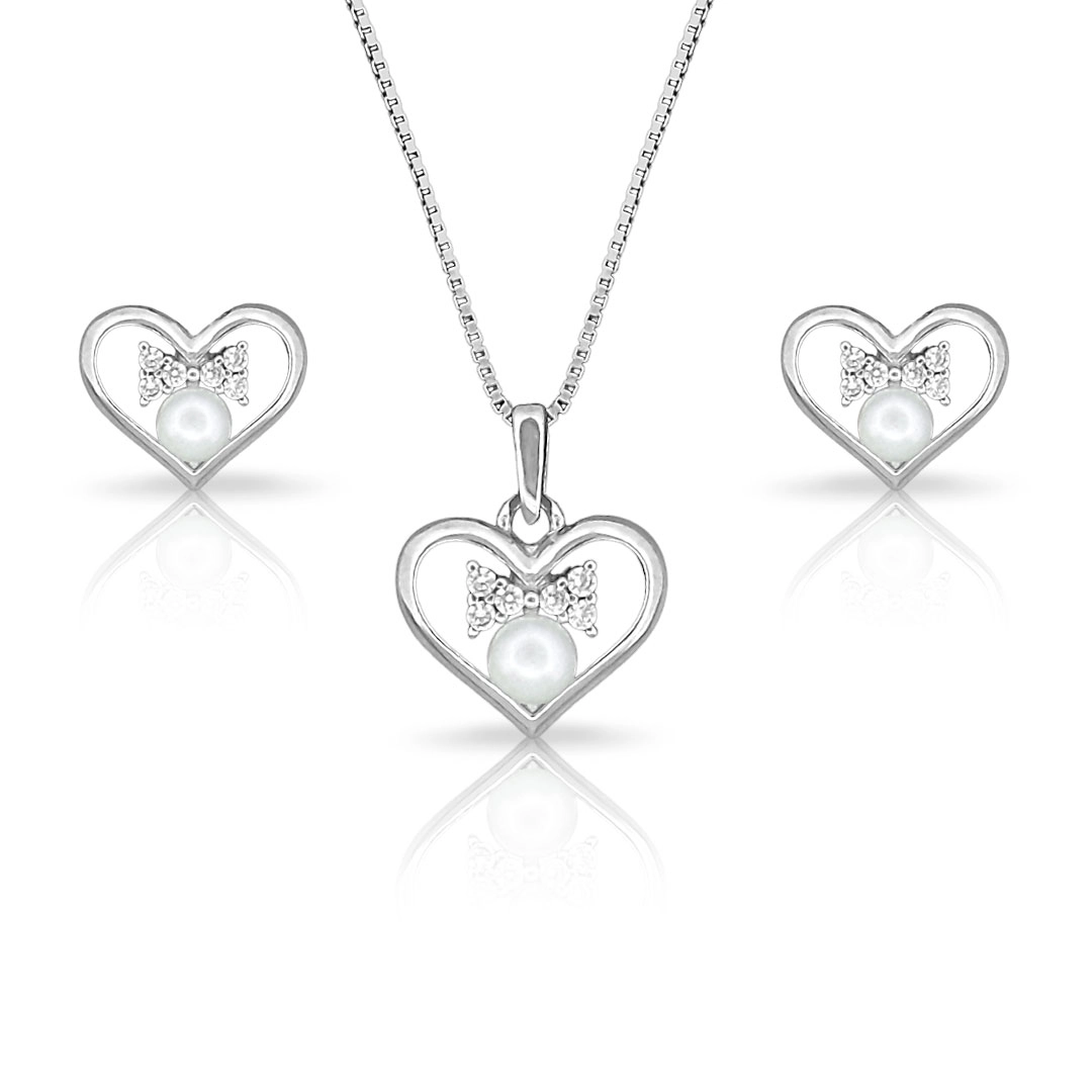 Conjunto de Coração e Laço com Pérola Biwa