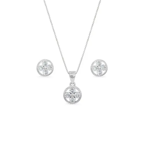 Conjunto de Prata 925 Flor em Zircônias Cristal
