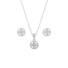 Conjunto de Prata 925 Flor em Zircônias Cristal