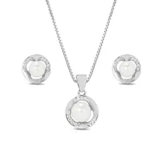 Conjunto Pérola Biwa Contorno Luminoso com Zircônias Cristal