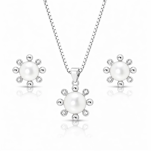 Conjunto com Zircônias Cristal e Pérola Biwa