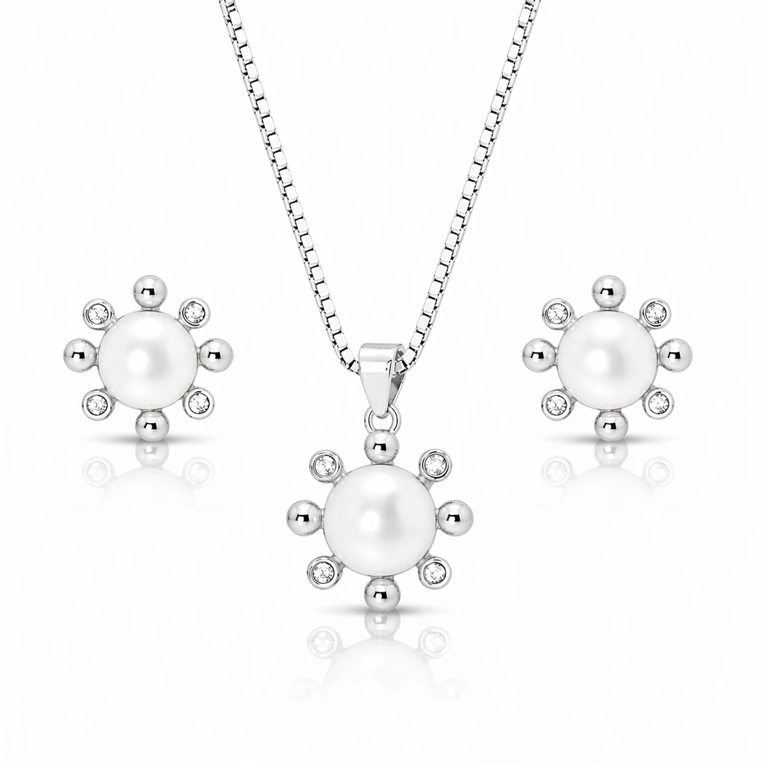 Conjunto com Zircônias Cristal e Pérola Biwa