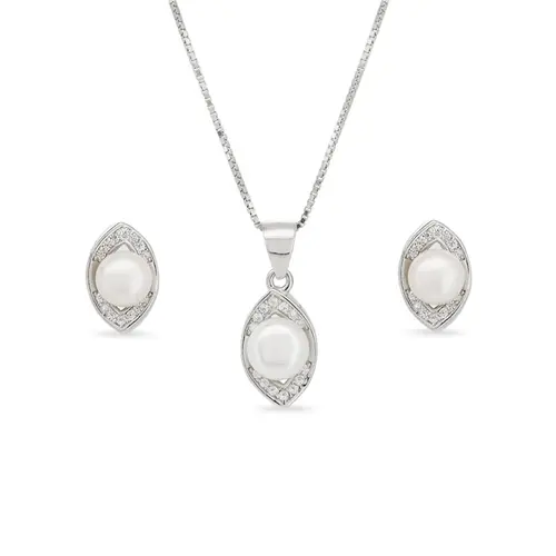 Conjunto de Pérola Biwa com Detalhes em Zircônias Cristal