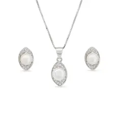 Conjunto de Pérola Biwa com Detalhes em Zircônias Cristal