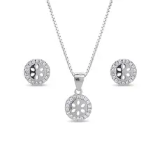 Conjunto de Prata Redondo Vazado com Zircônias