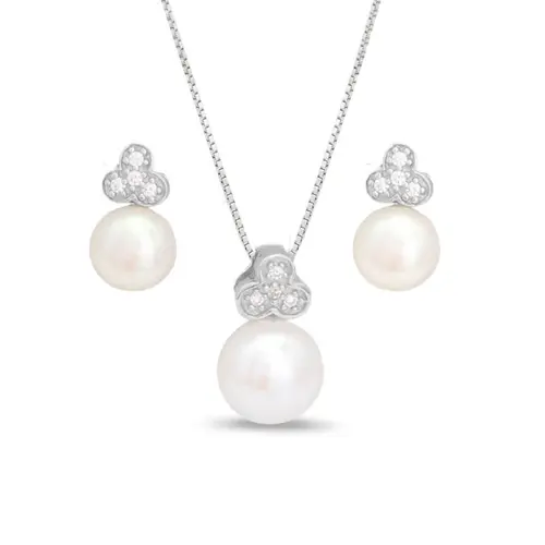 Conjunto Delicado com Pérola Biwa e Zircônias Cristal