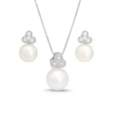 Conjunto Delicado com Pérola Biwa e Zircônias Cristal