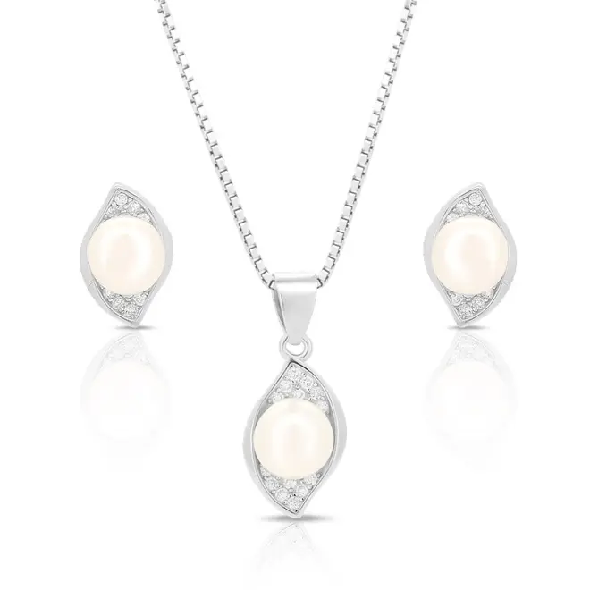 Conjunto Pérola Biwa Aura Brilhante com Zircônias Cristal