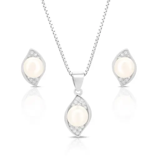 Conjunto Pérola Biwa Aura Brilhante com Zircônias Cristal