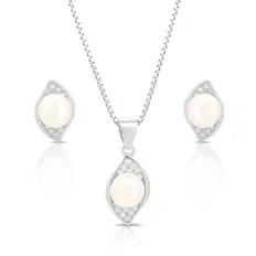 Conjunto Pérola Biwa Aura Brilhante com Zircônias Cristal