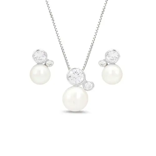 Conjunto de Zircônias Cristal Redondas e Pérola Biwa