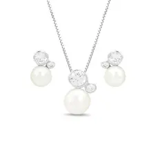 Conjunto de Zircônias Cristal Redondas e Pérola Biwa