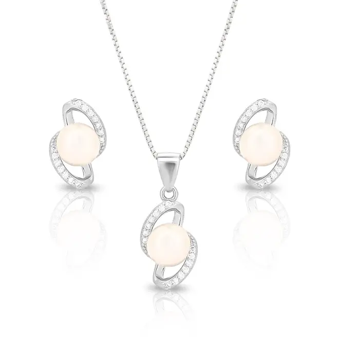 Conjunto Entrelaçado com Pérola Biwa e Zircônias Cristal