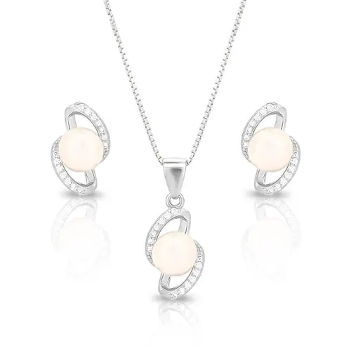 Conjunto Entrelaçado com Pérola Biwa e Zircônias Cristal