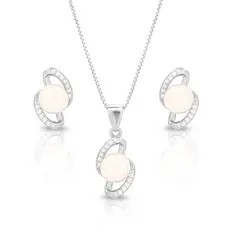 Conjunto Entrelaçado com Pérola Biwa e Zircônias Cristal